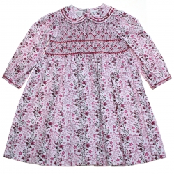 Sarah Louise Girls Red Flowers Smocked Embroidered Dress