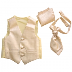Golden Yellow 3 Piece Boys Waistcoat Cravat Hnadkerchief Set