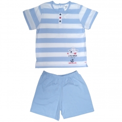 Tutto Piccolo Boys Blue White Stripes Top Blue Shorts Set