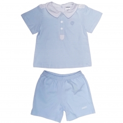 Tutto Piccolo Baby Boys White Blue Stripes Top Blue Shorts Set