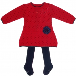 SALES Tutto Piccolo Baby And Toddle Girls Red Polka Dots Dress Navy Tights Outfit
