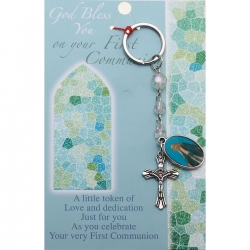 Communion Gift Keyring With White Beads