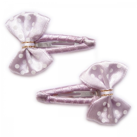 Pair of pale lilac hair clips with bow white dots
