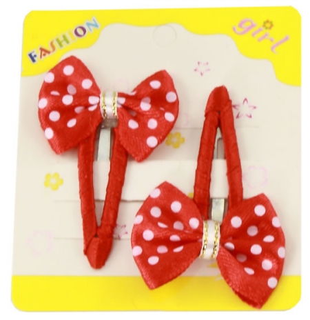 Pair of red white spots hair clips with bow