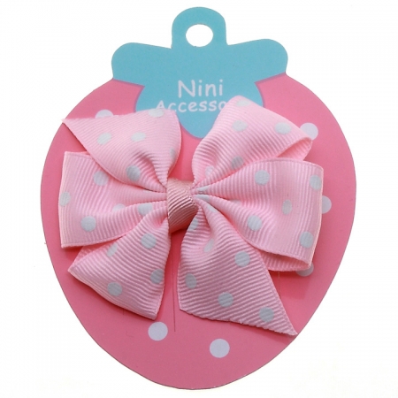 Pink White Polka Dots Boutique Bow Large Grosgain Ribbon