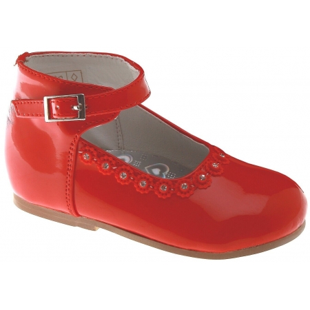 Baby And Toddler Girls Red Shoes In Patent With Diamonates And Red Beads #2