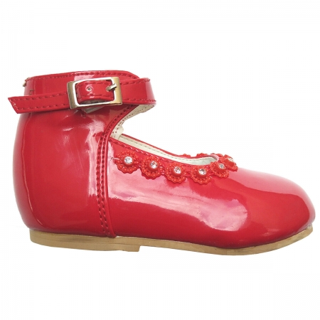 Baby And Toddler Girls Red Shoes In Patent With Diamonates And Red Beads #3