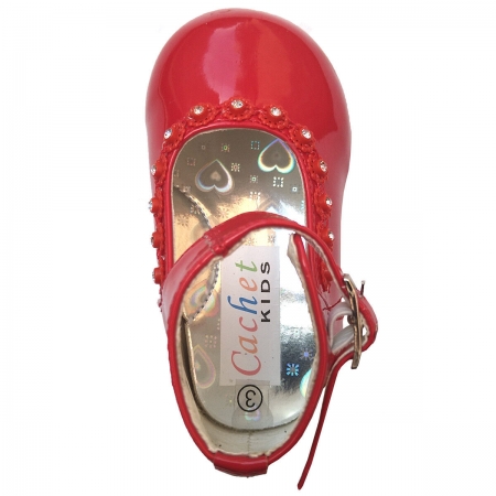 Baby And Toddler Girls Red Shoes In Patent With Diamonates And Red Beads #4
