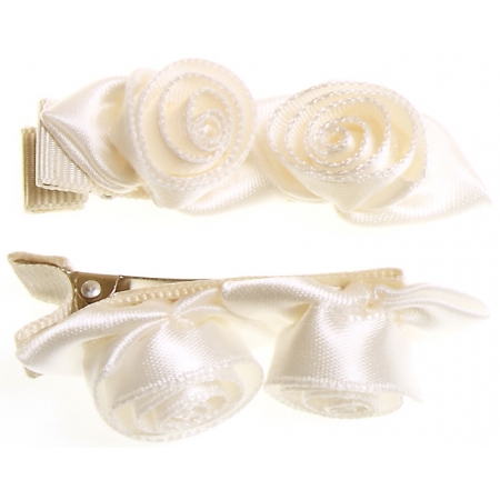 Pair of ivory 2 rose buds hair clips