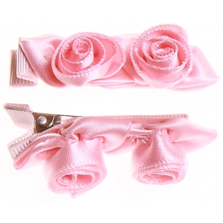 Pair of pink 2 rose buds hair clips