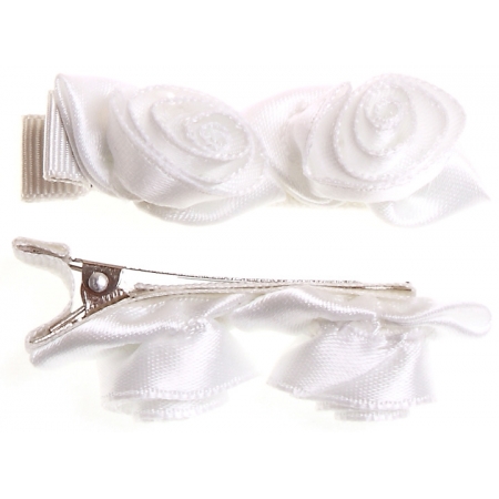 Pair of white 2 rose buds hair clips