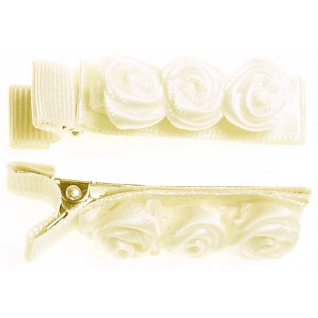 Pair of ivory 3 small rose buds hair clips