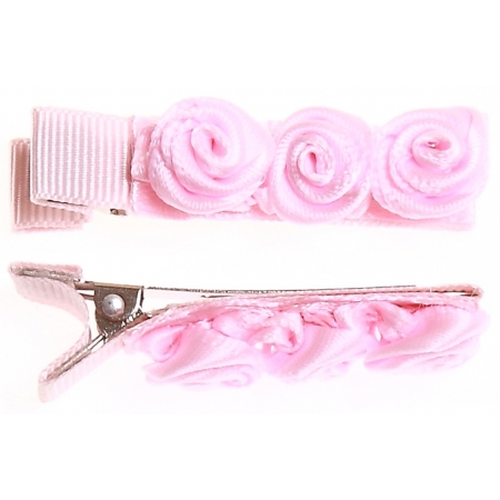 Pair of pink 3 small rose buds hair clips