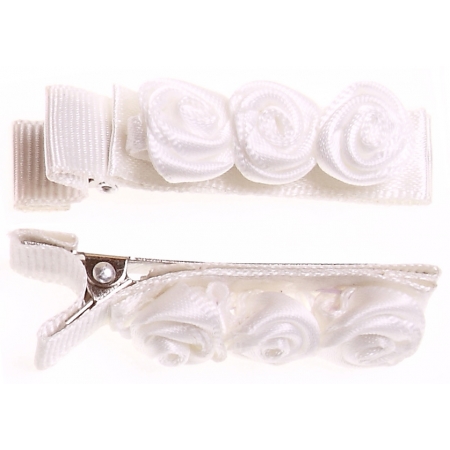 Pair of white 3 small rose buds hair clips