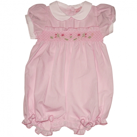Rock A Bye Baby Girls Pink Smocked Embroidered Romper