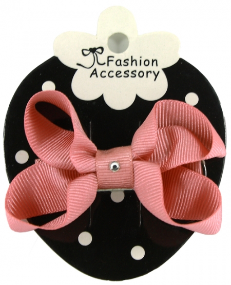 One Dusky Pink Hair Bow With Diamonate In Crocodile Clip