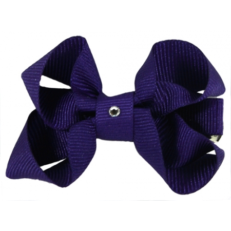 Purple Hair Bow With Diamonate In Crocodile Clip