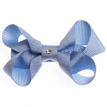 One sky blue hair bow with diamonate in crocodile clip
