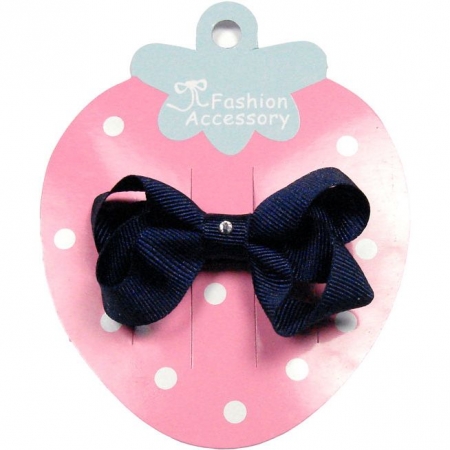 One navy hair bow with diamonate in crocodile clip