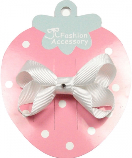 One white hair bow with diamonate in crocodile clip