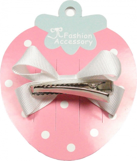 One white hair bow with diamonate in crocodile clip #2