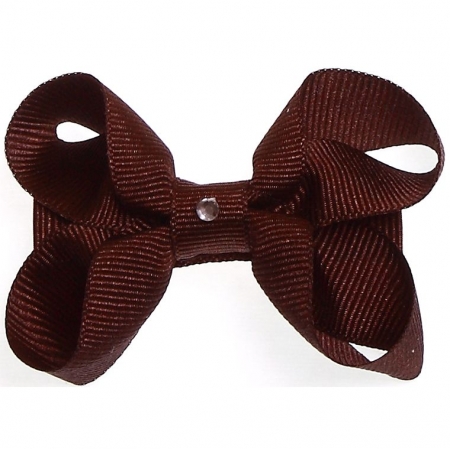 One brown hair bow with diamonate in crocodile clip