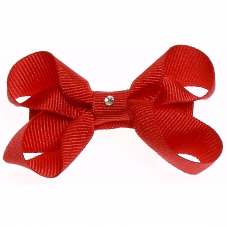 One red hair bow with diamonate in crocodile clip