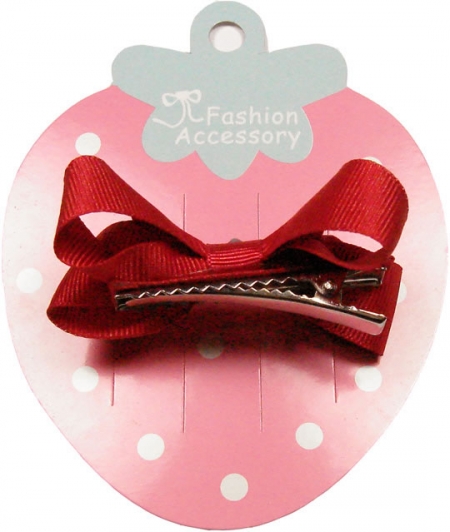 One red hair bow with diamonate in crocodile clip #2