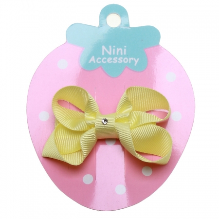 One Lemon Yellow Hair Bow With Diamonate In Crocodile Clip