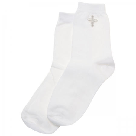 Boys Communion Socks In White With A Silver Cross