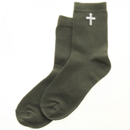 Silver Cross Decorated Boys Green Communion Socks