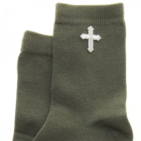 Silver Cross Decorated Boys Green Communion Socks #2
