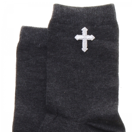 Silver Cross Decorated Boys Grey Communion Socks #2