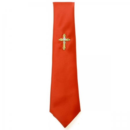 Boys Communion Tie In Red With a Gold Cross And Silver Chalice