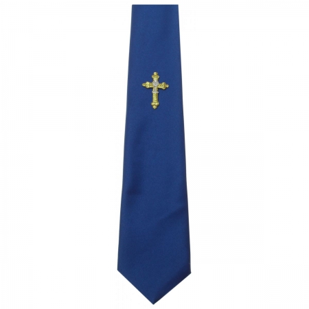 Boys Royal Blue Communion Tie With a Gold Cross And Silver Chalice