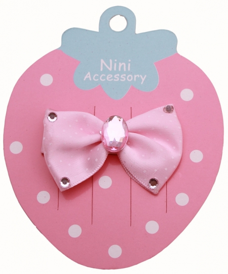 Pink bow hair clip with pink crystals