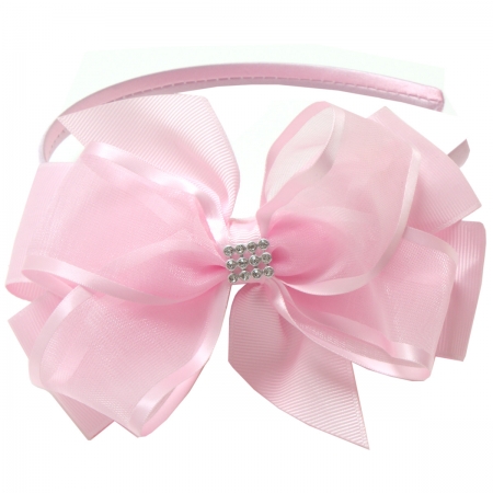 Large Pink Gros Grain Organza Bow With Alice Band