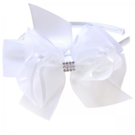 White Gros Grain Organza Bow Alice Band