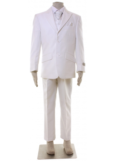 Boys Off White Pale Ivory 5 Piece Suit With Cravat