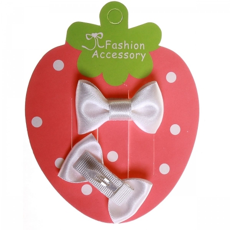 Pair of white hair clips with bow for little or fine hairs