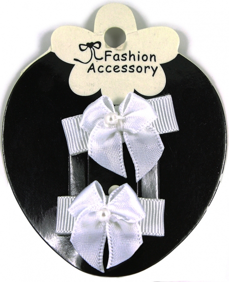 Pair of White Hair Bow Snap Clips For Baby With Little Or Fine Hairs