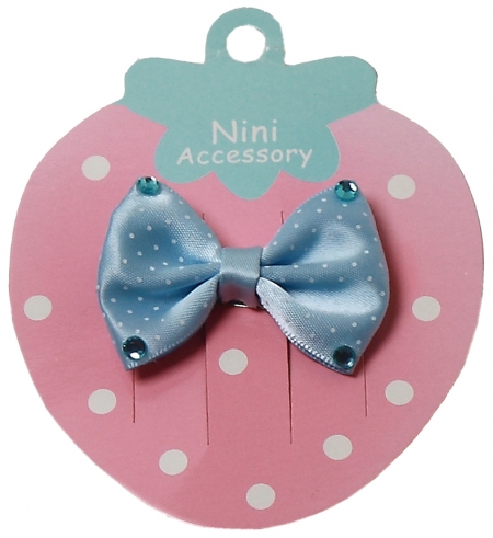 Blue bow hair clip with 4 diamonttees