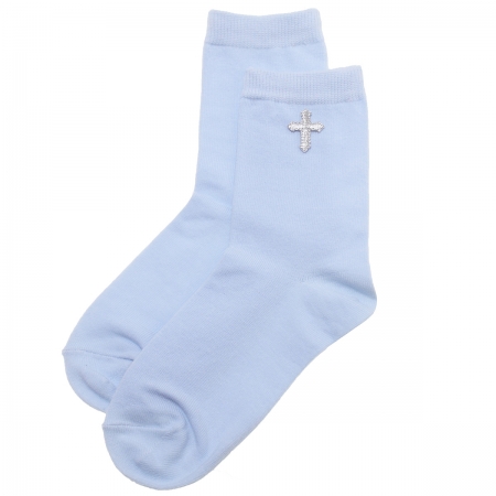 Boys Blue Communion Socks With A Silver Cross