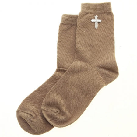 Silver Cross Decorated Boys Brown Communion Socks
