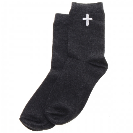 Silver Cross Decorated Boys Grey Communion Socks