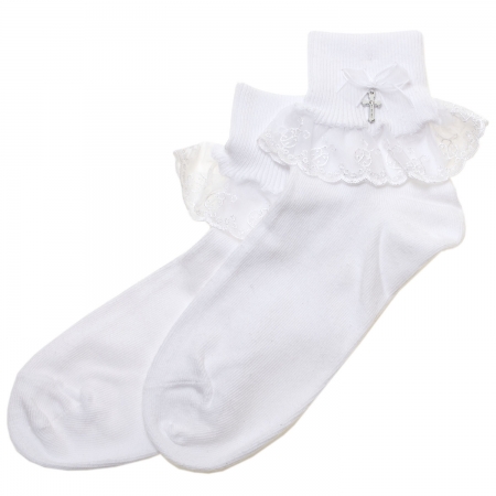 Girls Communion Socks With A Cross In Ladybird Lace