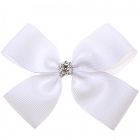 Large White Bow With Glitter Diamantes