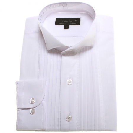 Front pleated boys wing collar white shirt