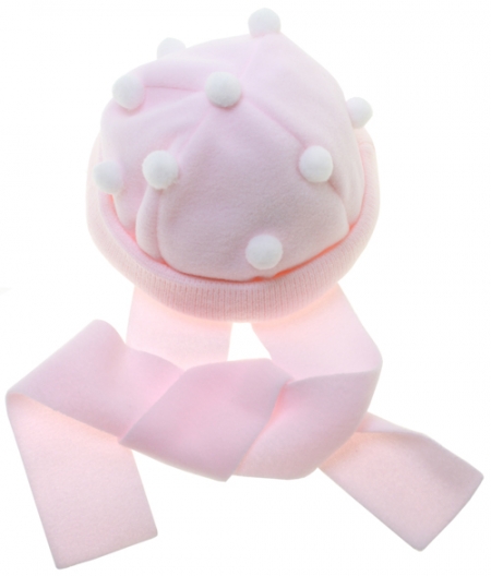 Baby Girls Pink Pom Pom Hat And Scarf Set By Albero #3