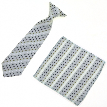 3 To 6 Years Boys Green Dots Clip on Tie Small Green Dots And Stripes Pattern